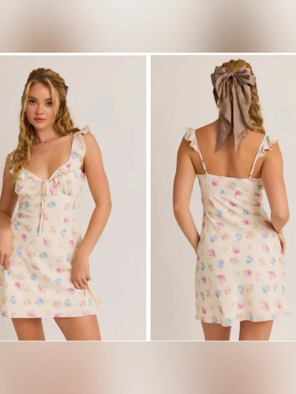 LE LIS Floral Mini Dress  Cottagecore  Coquette Style SIZE L - Picture 4 of 11